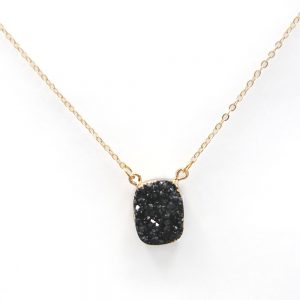 Natural Black Druzy Cluster Stone Pendant
