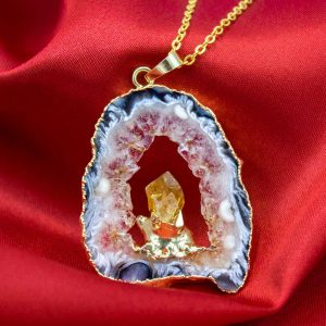 Natural Slice Geode - Gold Electrolyte Pendant